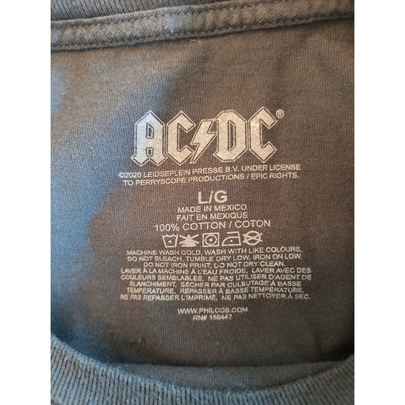 AC DC Band T-Shirt Men's L Gray Cotton  Embroidered Patch Short Sleeve Crewneck - Picture 2 of 11